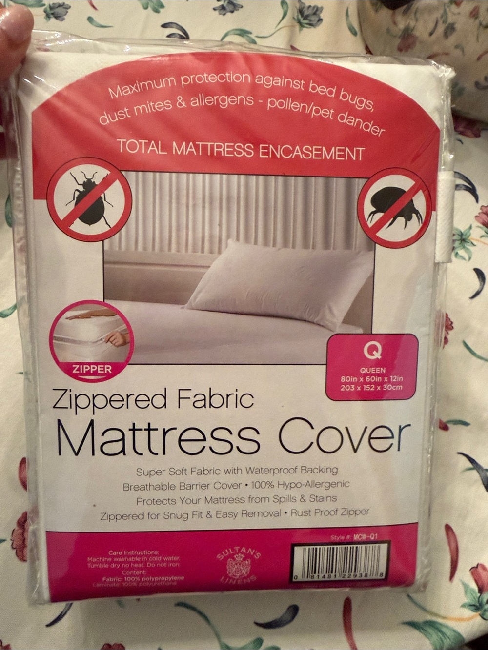 Zippered Fabric Mattress Cover - White (Queen)